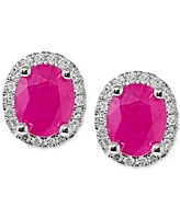 Ruby (1-1/3 ct. t.w.) & Diamond (1/8 ct. t.w.) Halo Stud Earrings in 14k White Gold