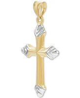 Polished Cross Pendant in 14k Two-Tone Gold