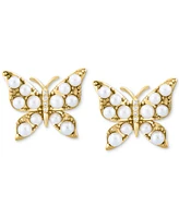 Effy Freshwater Pearl (2 - 2-1/2mm) & Diamond Accent Butterfly Stud Earrings in 14k Gold