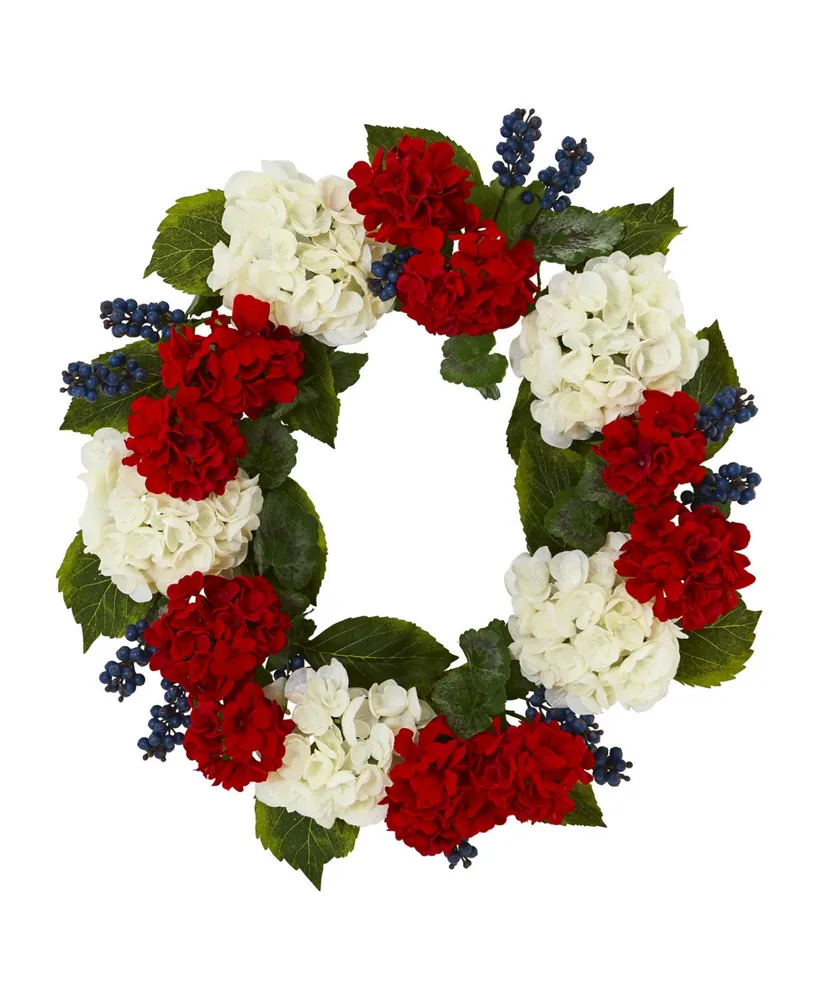 Nearly Natural 21" Geranium & Blue Berry Artificial Wreath