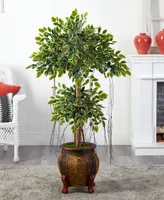 Nearly Natural 59" Variegated Ficus Artificial Tree in Decorative Planter