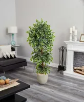 Nearly Natural 63" Elegant Ficus Artificial Tree in Sandstone Planter