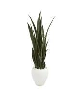 Nearly Natural 51" Sansevieria Artificial Plant in White Planter