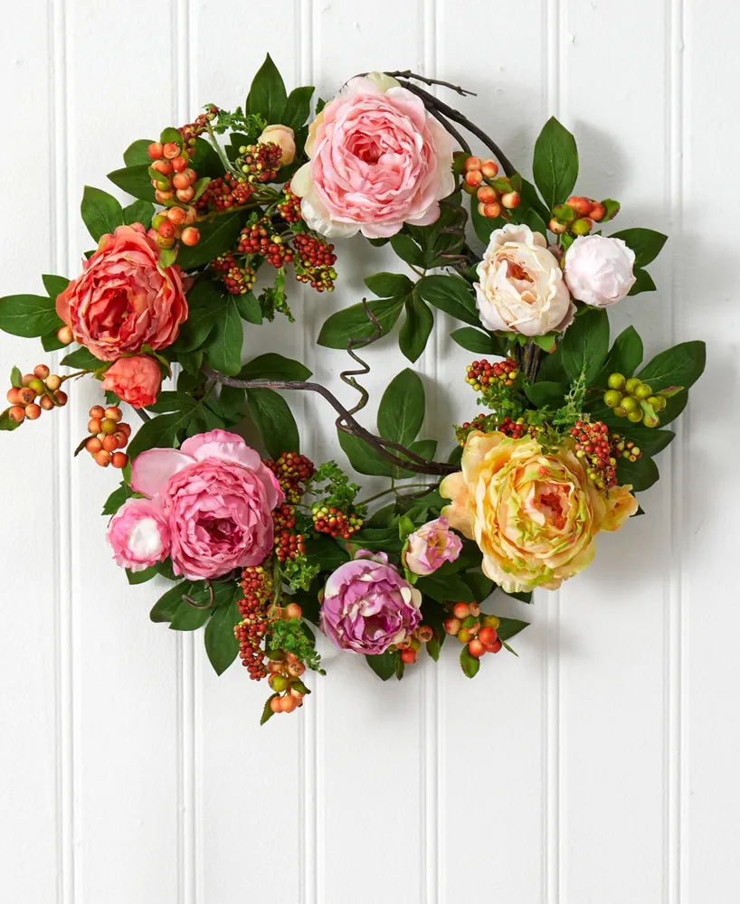 Nearly Natural 20" Mixed Peony and Berry Wreath