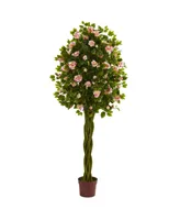 Nearly Natural 6' Rose Artificial Tree w/ Woven Trunk