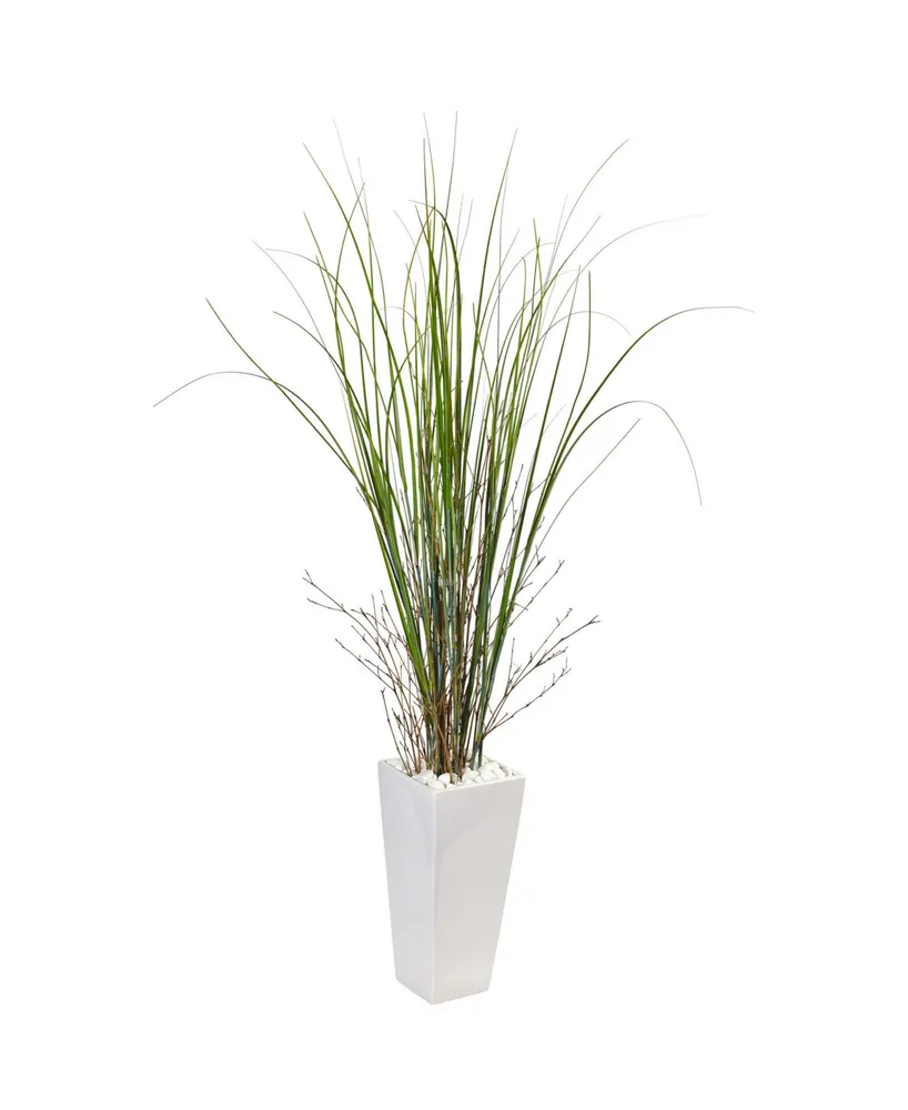 Nearly Natural Artificial Grass Plant in White Tower Ceramic