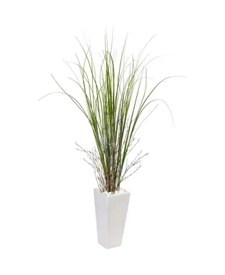 Nearly Natural Artificial Grass Plant in White Tower Ceramic