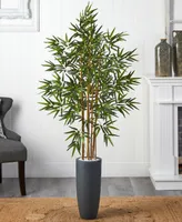 Nearly Natural 5' Bamboo Artificial Tree in Gray Cylinder Planter