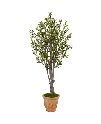 Nearly Natural 5' Olive Artificial Tree in Terracotta Planter