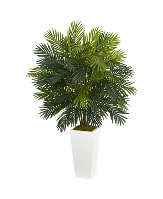 Nearly Natural 45" Areca Palm Artificial Plant in White Tower Planter