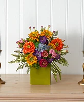 Nearly Natural Mixed Floral Artificial Arrangement in Green Vase