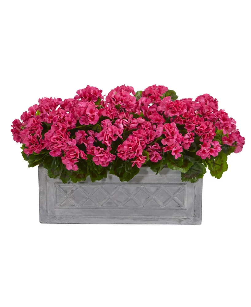 Nearly Natural 18" Geranium Artificial Plant Stone Planter