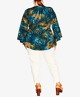 City Chic Women's Island Print Wrap Top