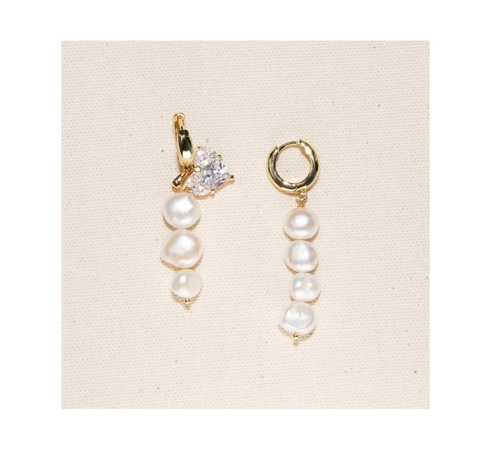 Joey Baby 18K Gold Plated Freshwater Pearls with a Diamond-like Zirconia Heart Charm - Cassie Earrings For Women