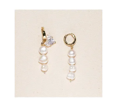 Joey Baby 18K Gold Plated Freshwater Pearls with a Diamond-like Zirconia Heart Charm - Cassie Earrings For Women