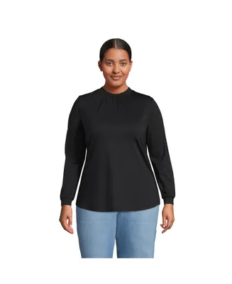 Lands' End Plus Jersey Long Sleeve Gathered Mock Neck Tee