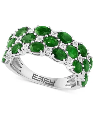 Effy Ruby & Diamond Cluster Ring Sterling Silver (Also available Emerald and Sapphire