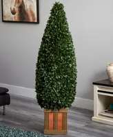 Nearly Natural 5' Boxwood Cone Topiary Artificial Tree with Decorative Planter