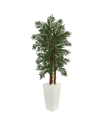 Nearly Natural 5.5' Parlor Palm Artificial Tree in White Tower Planter