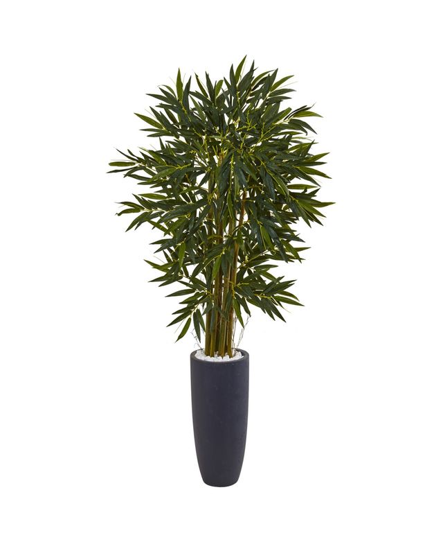 Nearly Natural 6.5' Bamboo Artificial Tree in Gray Cylinder Planter