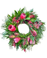 GreenishBlu Fresh Real Bayleaf, Pepperberry and Pink Ice Proteas Spring Wreath