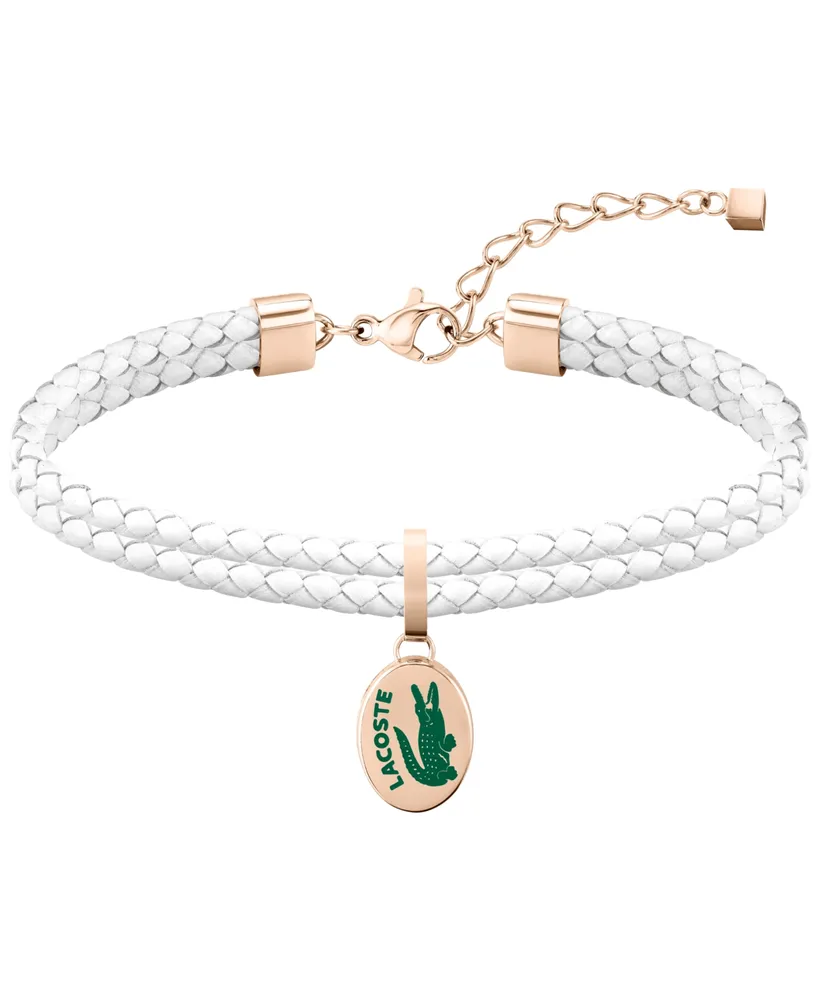 Lacoste Double Braided White Leather Charm Bracelet