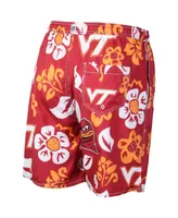 Men's Wes & Willy Maroon Virginia Tech Hokies Floral Volley Logo Swim Trunks