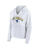 Women's Fanatics White West Virginia Mountaineers Striped Notch Neck Pullover Hoodie