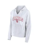 Women's Fanatics White Oklahoma Sooners Striped Notch Neck Pullover Hoodie