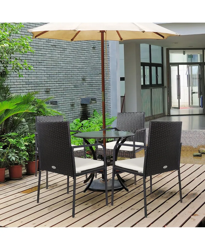4PCS Patio Wicker Rattan Dining Chairs Cushioned Seats Armrest Garden