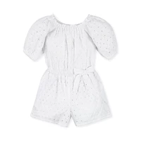 Hope & Henry Toddler Girls Organic Cotton Puff Sleeve Eyelet Romper