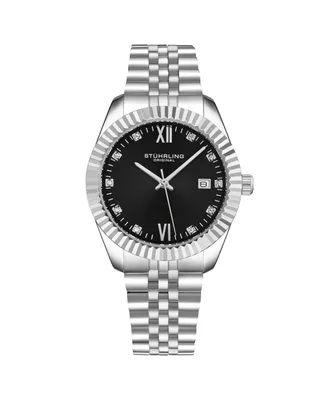 Stuhrling Women's Symphony Silver-tone Stainless Steel , Black Dial , 45mm Round Watch - Silver