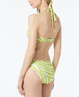 Michael Michael Kors Womens Logo Ring Halter Bikini Top High Leg Bikini Bottoms Swim Cover Ups