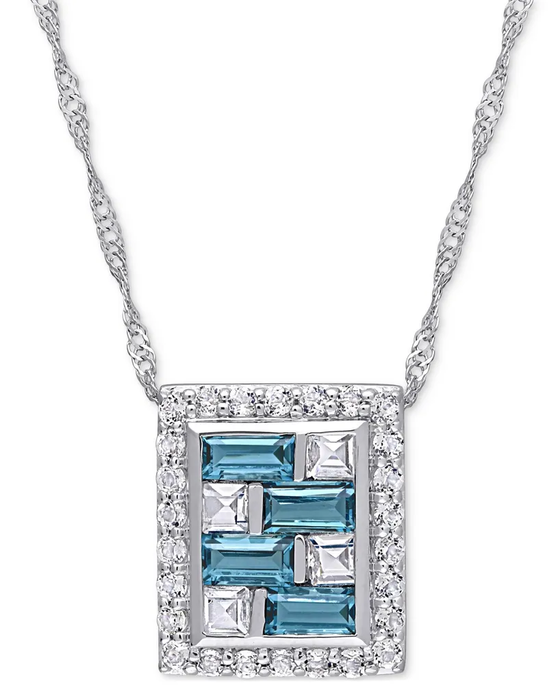 Blue Topaz (1-5/8 ct. t.w.) & White Topaz (1/2 ct. t.w.) 17" Pendant Necklace in 10k White Gold