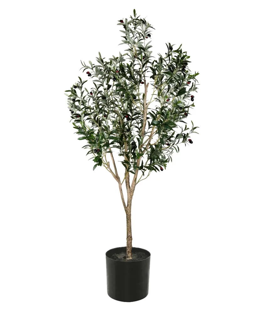 Vickerman 72" Artificial Green Olive Tree in Black Planters Pot