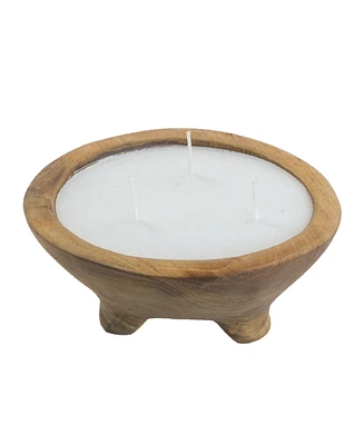 Ab Home 3-Wick Candle In Teak Holder, 6" W x 6" L x 2.5" H