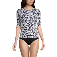 Lands' End Women's Long Crew Neck Rash Guard Upf 50 Sun Protection Swim Tee