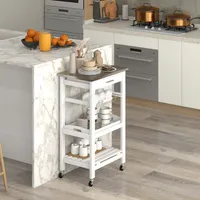 Costway Compact Kitchen Island Cart Rolling Service Trolley with Stainless Steel Top Basket