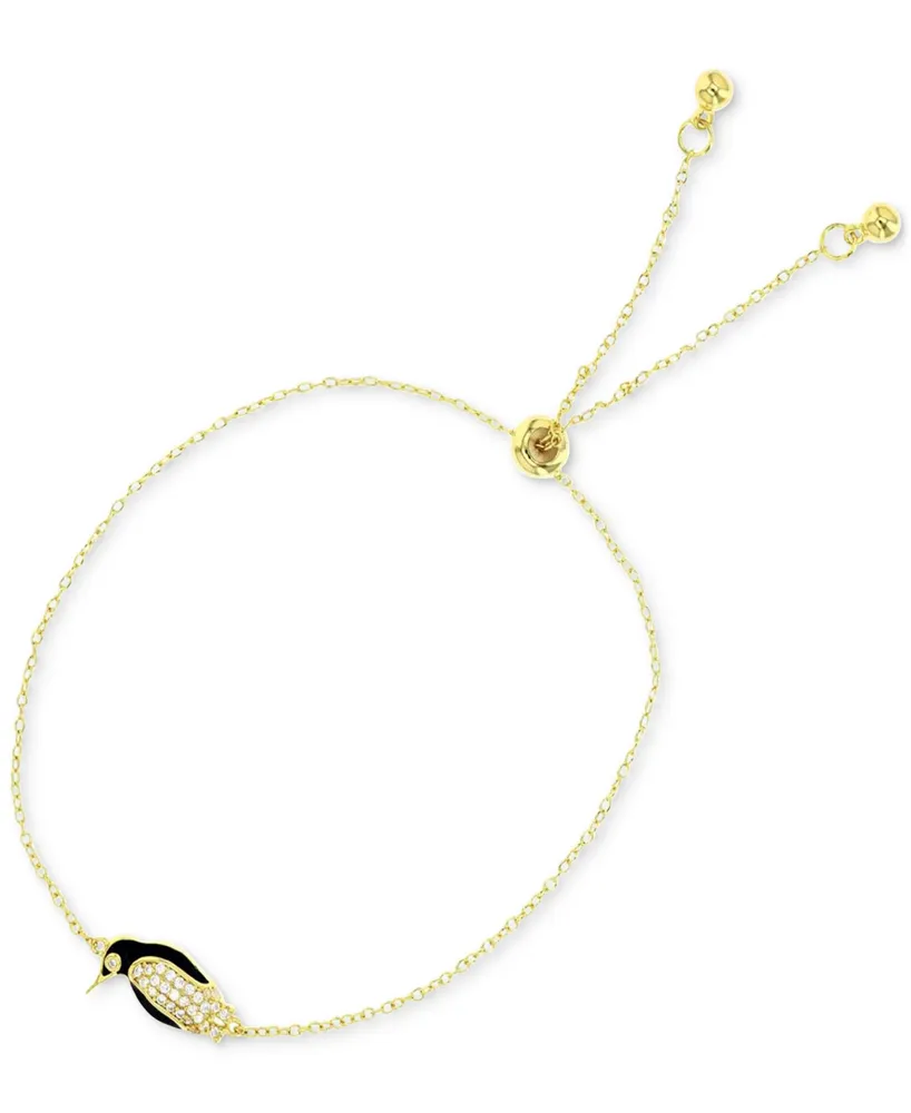 Cubic Zirconia & Black Enamel Penguin Bolo Bracelet