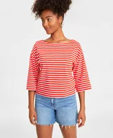 On 34th Women's Heavyweight Cotton Striped Boat-Neck Top, Created for Macy's