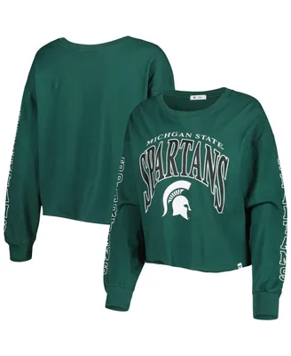 Women's '47 Brand Green Michigan State Spartans Parkway Ii Cropped Long Sleeve T-shirt
