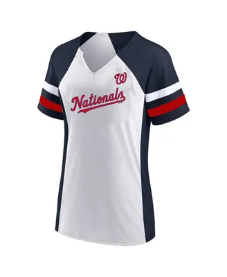 Women's Washington Nationals Red Plus Size Diva Notch Neck Raglan T-Shirt