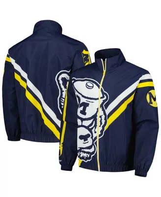 Men's Mitchell & Ness Navy Michigan Wolverines Exploded Logo Warm Up Full-Zip Jacket