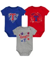 Infant Boys and Girls Royal, Red, Gray Texas Rangers Batter Up 3-Pack Bodysuit Set