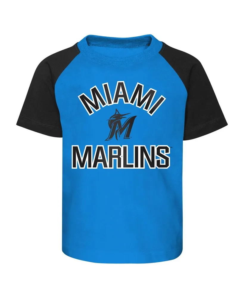 Infant Boys and Girls Blue, Heather Gray Miami Marlins Ground Out Baller Raglan T-shirt Shorts Set