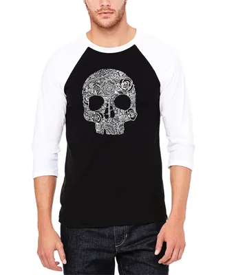La Pop Art Men's Raglan Sleeves Flower Skull Baseball Word T-shirt