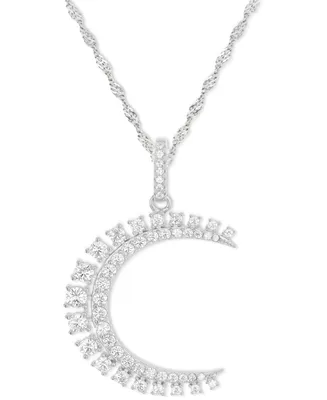 Cubic Zirconia Heart Crescent Moon Pendant Necklace in Sterling Silver, 18" + 2" extender