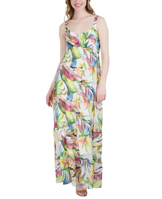 julia jordan Women's Printed Sleeveless Tiered Maxi Dress
