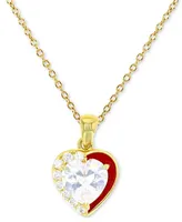 White Cubic Zirconia & Enamel Heart 18" Pendant Necklace (Also Pink Zirconia)