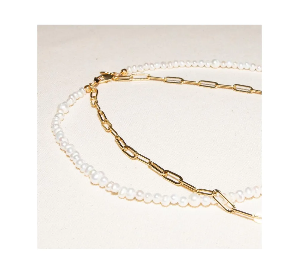 Joey Baby 18K Gold Plated Paper Clip Chain with Freshwater Pearls - Mollie Necklace 17" For Women